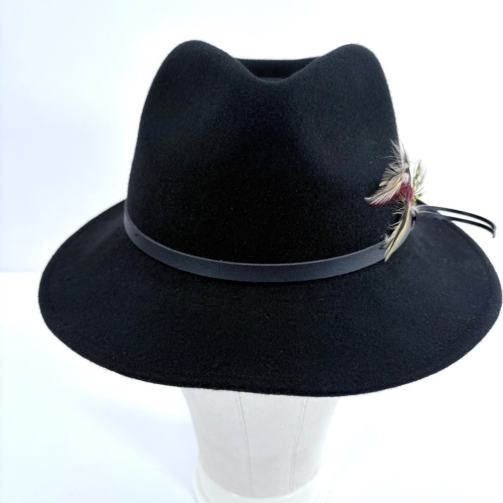 Turner Hat Company American Sportsman Fedora Black 100% Wool Feather Trim Medium